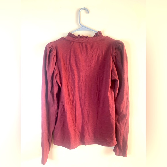 Sundry Burgundy Ruffle Neck Long Sleeve Henley Top NWOT - Picture 7 of 8